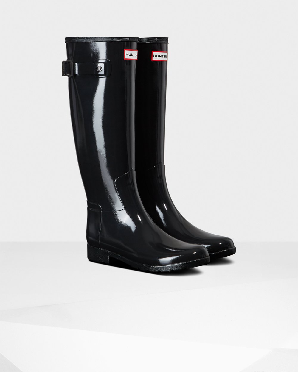 Hunter Refined Slim Fit Gloss Tall Rain Boots - Online Sale Womens Black - ERTFWS815